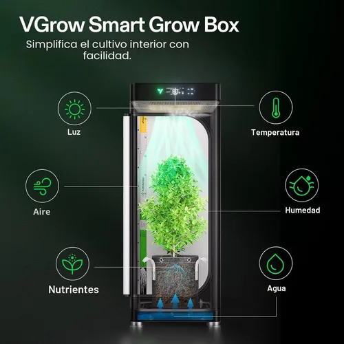 Vista 2 de VGrow - Caja de cultivo inteligente todo en uno, sistema profesional con luz de cultivo Samsung LM301H EVO, sistema avanzado de circulación