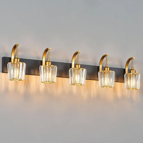 Vista 19 de Luces de tocador de cristal de 3 luces negras para tocador de baño, modernas lámparas de baño de cristal sobre espejo de 23.62 pulgadas de largo