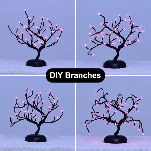 Vista 4 de Lámpara Lightshare con forma de bonsái de cerezo en flor con 36 luces LED, de 16 pulgadas, para decoración del hogar, a batería