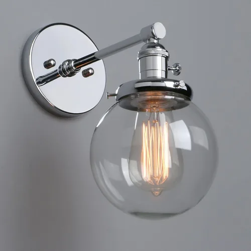 Vista 9 de Phansthy Aplique de pared industrial con forma de globo con toldo de cristal transparente de 5.9 pulgadas (cromado)