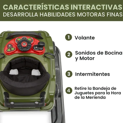 Vista 3 de Jeep Classic Wrangler 3 en 1 Crece Conmigo Andador de Actividades - Cuenta con música, luces, bandeja de juego extraíble, modo andador de empuje, se