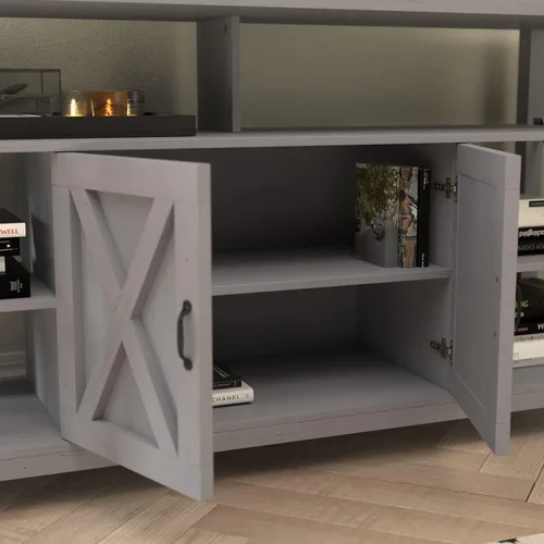 Vista 3 de Flash Furniture Wyatt - Mueble de TV alto y moderno de 60 pulgadas, gabinete de consola gris costero, estante central ajustable, estantes fijos