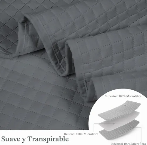 Vista 3 de HollyHOME Colcha de Cama Acolchada Pinsonic Individual Sólida Súper Suave de Lujo a Cuadros Cubrecama Cobertor de Cama, Gris Oscuro, Full/Queen