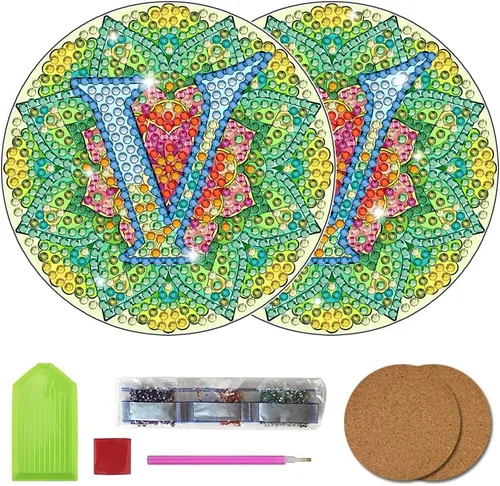 Vista 24 de Bysincy Juego de 2 posavasos de pintura de diamantes de 26 letras A-Z, 5D, arte de diamante, mosaico, alfabeto, kit por número para adultos y niños