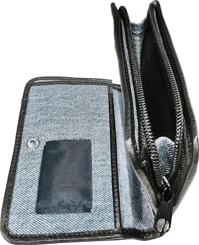 Vista 4 de Bijoux De Ja Upcycling - Cartera compacta para mujer, diseño de mezclilla azul, Mezclilla azul, Francés