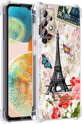 Vista 17 de Funda para Galaxy A23 5G, diseño de flores de mariposa azul, protección contra caídas, a prueba de golpes, carcasa protectora de cuerpo completo