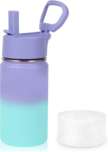 Vista 41 de Volhoply Botella de agua de acero inoxidable aislada de 14 onzas con tapa de pajita y funda de silicona, sin BPA, fácil de usar para niños y niñas
