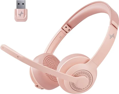 Vista 10 de JIAMQISHI Auriculares Inalámbricos con Cancelación de Ruido AI y Micrófono Bluetooth - Auriculares Bluetooth V5.2 con Dongle USB y Micrófono