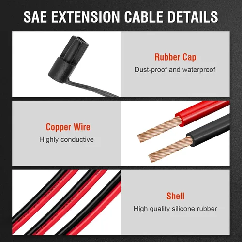 Vista 5 de Cable de extensión SAE de 12 pies 16 AWG, conector SAE Conector de desconexión rápida 16AWG, para automoción, panel solar enchufe