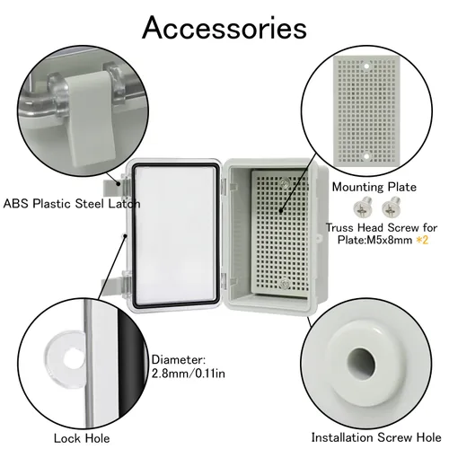 Vista 3 de Caja de conexiones IP65 impermeable carcasa de plástico ABS con cubierta transparente de PC con bisagras, caja de proyectos eléctricos con placa