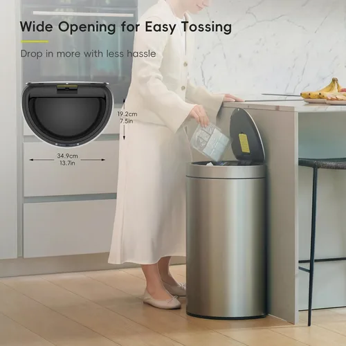 Vista 2 de EKO Mirage - Bote de basura semicircular con sensor de movimiento, de 12.4 galones, grande, automático para cocina con compartimento desodorante