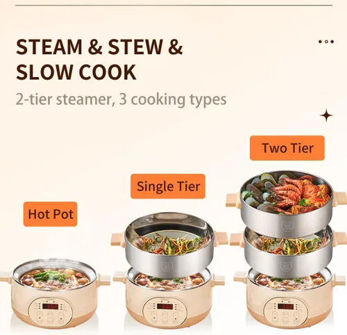 Vista 6 de Joydeem Vaporizador eléctrico de alimentos para cocinar, vaporizadores de verduras y alimentos de acero inoxidable de 2 niveles, gran capacidad