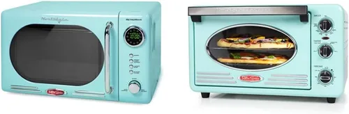 Vista 9 de Nostalgia Horno microondas retro compacto para encimera, 0.7 pies cúbicos, 700 vatios con pantalla digital LED y tostadora ancha retro de 2