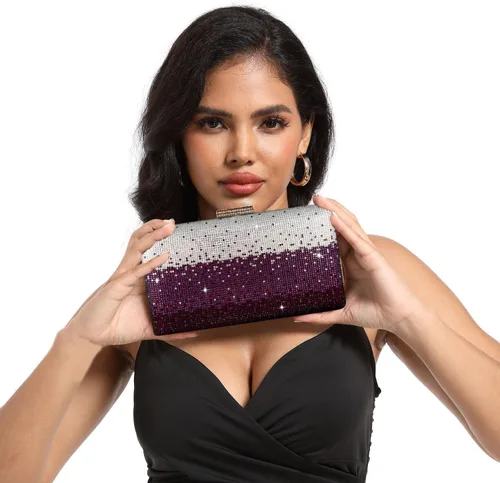 Vista 3 de Boutique De FGG Elegantes bolsos de noche de cristal para mujer, caja de fiesta formal, embrague, boda, diamantes de imitación, bolso de novia