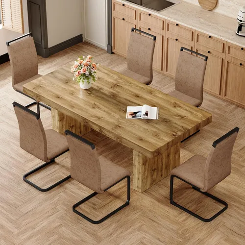 Vista 68 de gopop Mesa de comedor de mármol de 63 pulgadas, tablero de mesa de comedor MDF con patrón de mármol y base para cocina y comedor.