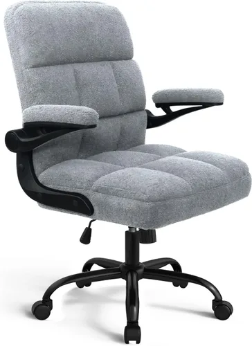 Vista 13 de Silla de oficina con ruedas, silla ergonómica para computadora de oficina en casa con reposabrazos abatibles, silla de escritorio ajustable