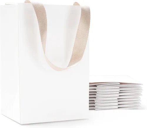 Vista 29 de Bolsas de regalo negras con asas, 10 bolsas de papel kraft de 5.25 x 3.75 x 8 pulgadas para bodas, fiestas, negocios, venta al por menor Negro