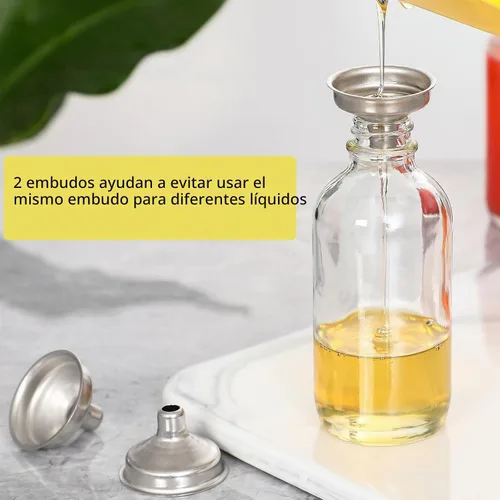 Vista 2 de 6 Pack, botellas pequeñas de vidrio transparente de 4 onzas con tapas y 2 embudos de acero inoxidable - Botella de muestra Boston de 120ml