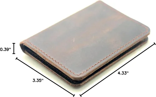 Vista 5 de JJNUSA Cartera de cuero minimalista hecha a mano para hombre, tarjetero, carteras desgastadas para regalos, marrón oscuro, Minimalista
