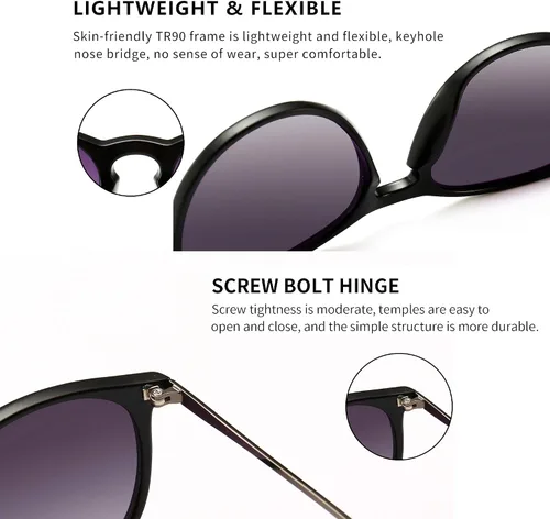 Vista 4 de SUNGAIT Gafas de sol redondas vintage para mujeres y hombres, estilo clásico retro