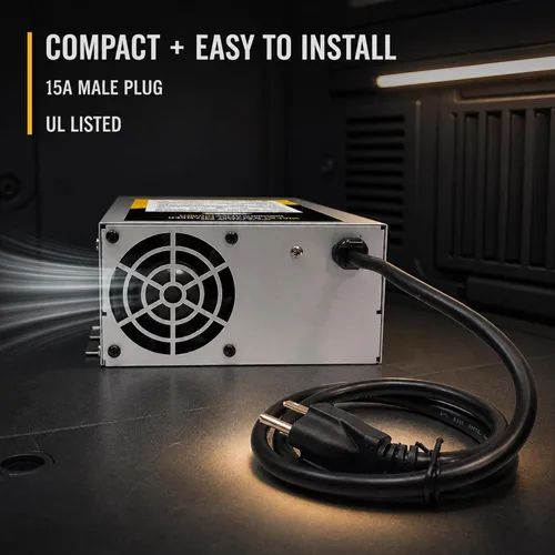 Vista 3 de Go Power GPC-45-MAX Convertidor/cargador de batería de 3 etapas de 45 amperios, diseño compacto, certificación UL, incluye enchufe macho de 15
