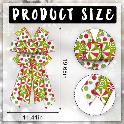 Vista 2 de Lazo de Navidad grande para corona, lazo de corona de lunares rojos y verdes con purpurina para decoración de Navidad, lazo de caramelo de invierno