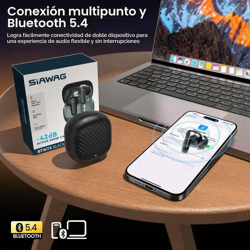 Vista 9 de Auriculares inalámbricos 5.4 Bluetooth 100H Auriculares Bluetooth Auriculares con cancelación activa de ruido, auriculares intrauditivos con 4