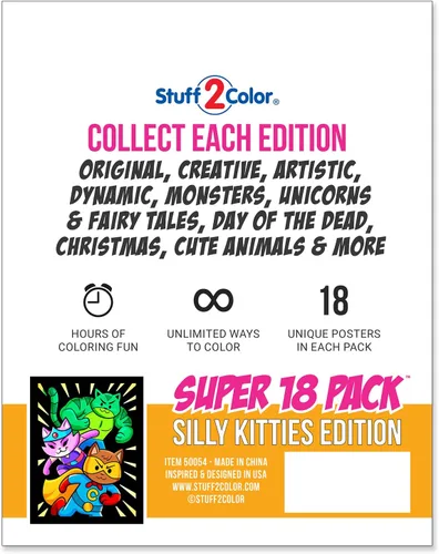 Vista 8 de Paquete de 18 pósteres peludos para colorear (edición Silly Kitties), artes y manualidades para niños, niños pequeños, niñas, niños y adultos, ideal
