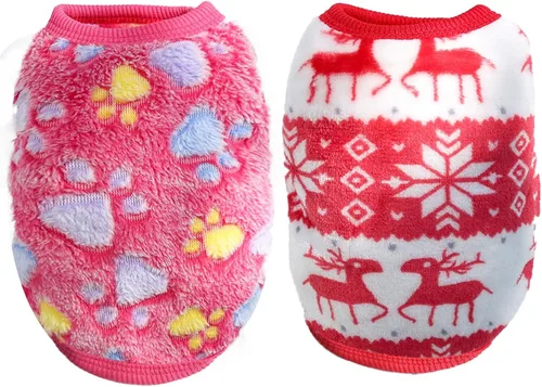 Vista 6 de 2 piezas de ropa para perros taza de té, traje navideño para perros, suéter para cachorros para perros pequeños, suéter para Chihuahua, ropa
