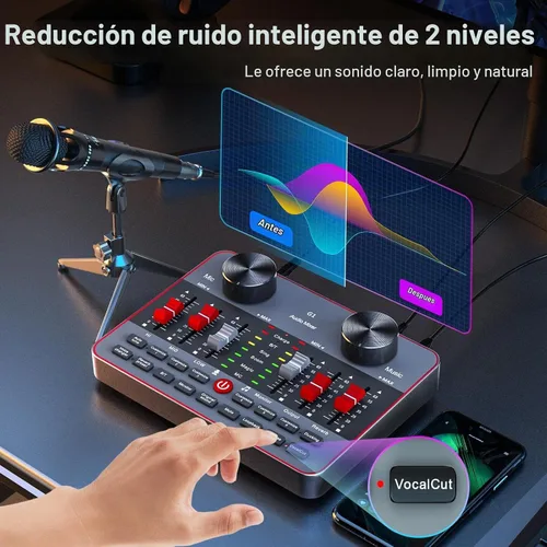 Vista 5 de Kit de Mezclador de Audio G1 para Transmisión en Vivo, Tarjeta de Sonido en Vivo para Transmisión, Interfaz de Audio Mezclador DJ Tarjeta