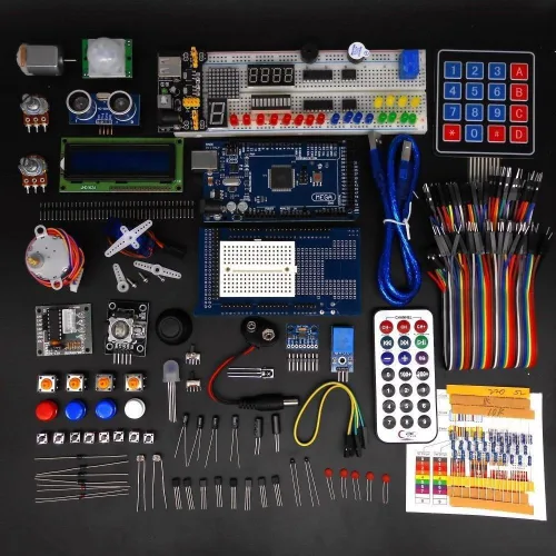Vista 2 de Kit completo de iniciación de proyectos electrónicos STEM para Arduino con Mega2560, LCD1602, servo, motor paso a paso, sensores, tabla de pan