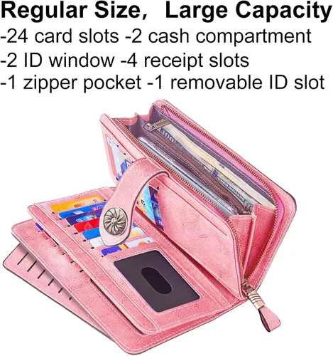 Vista 3 de Travelambo Cartera para mujer, de gran capacidad, con bloqueo RFID, de piel auténtica, cartera