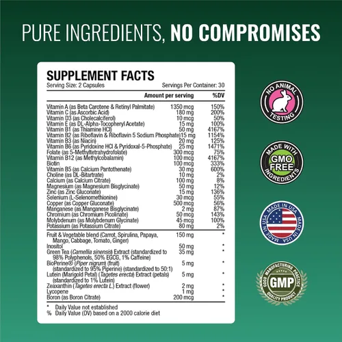 Vista 4 de Approved Science Multi-Vitaminas - con vitaminas B de espectro completo, té verde, luteína, licopeno, zeaxantina, bioperina - 180 cápsulas
