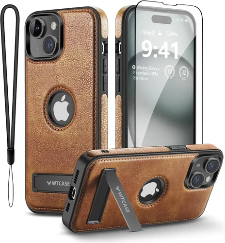 Vista 10 de WTCASE Funda magnética de cuero para iPhone 15, soporte invisible integrado [Compatible con Magsafe] Funda protectora delgada con soporte plegable