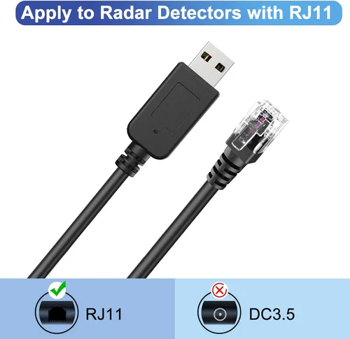 Vista 4 de SDSACZMU Cable detector de radar, cable USB a RJ11, línea de alimentación de repuesto para detector de radar, para Uniden Escort Beltronics detector
