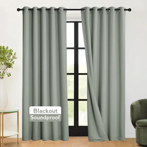 Vista 24 de RYB HOME - Cortinas con cancelación de ruido de 63 pulgadas de largo, juego de 2 paneles, 3 capas totales, cortinas opacas, insonorizadas