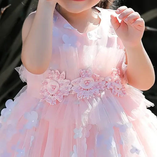 Vista 5 de Vestido de tutú de mariposa con pétalos de flores para niños, para boda, concurso de baile, primera comunión, cumpleaños, tul