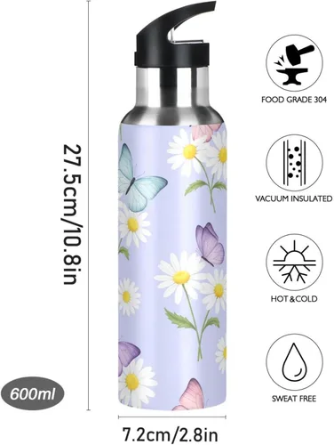 Vista 9 de Botella de agua deportiva sin BPA aislada de 32 onzas, botella de agua aislada al vacío de acero inoxidable para gimnasio, viajes al aire libre