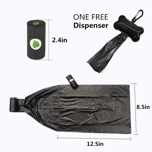 Vista 4 de Bolsas de excremento de perro al por mayor Bolsas desechables para residuos de mascotas con dispensador 120 bolsas 8 rollos+1 dispensador negro U08