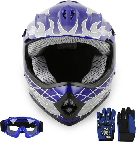 Vista 14 de SLMOTO Casco de motocross para niños y jóvenes, casco de motocicleta todoterreno para motocross, ATV aprobado por DOT, casco de calavera negra