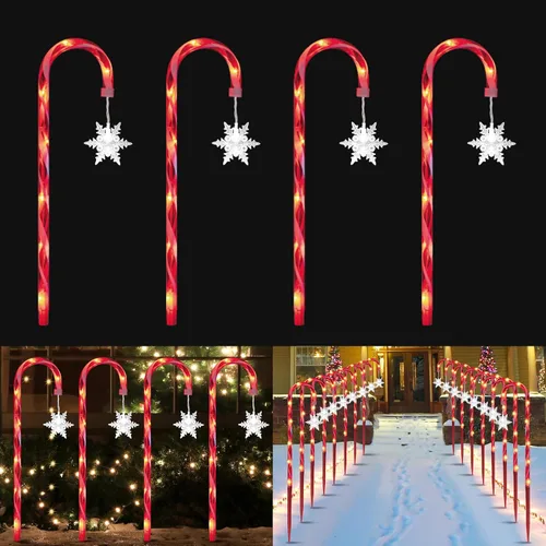 Vista 6 de 17 pulgadas 160 LED (10 x 16 LED) Luz de Estaca de Arco Centelleante para Césped, Arco de Bastón de Caramelo Marcadores de Sendero Navideños
