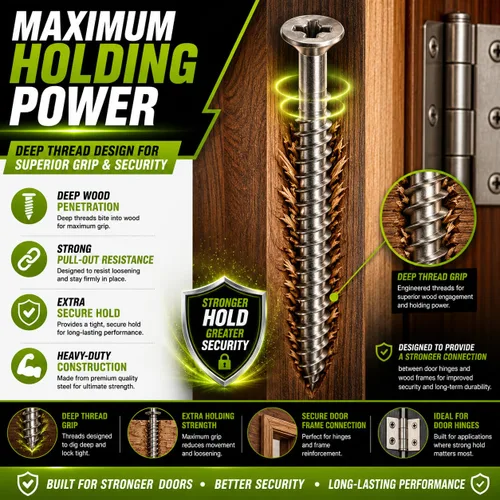 Vista 4 de Tornillos para madera de níquel plateado satinado de 9 x 3 pulgadas, tornillos extra largos para bisagra de puerta, tornillos de seguridad
