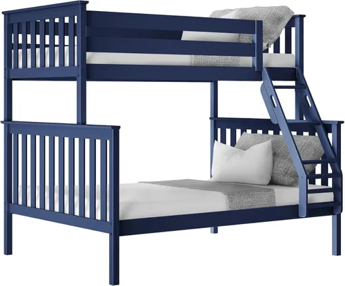 Vista 5 de Max & Lily - Litera, marco de cama individual sobre cama matrimonial para niños, color azul.