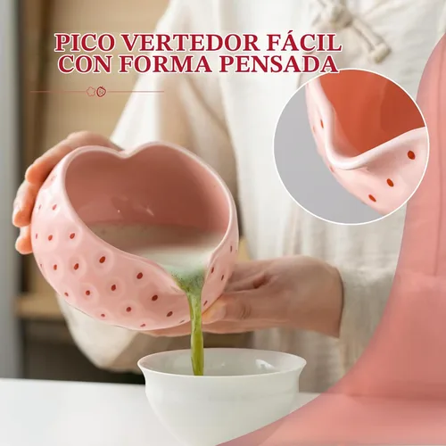 Vista 7 de Juego de batidor de matcha, juego de 7 piezas de matcha de fresa con Pajita rosa