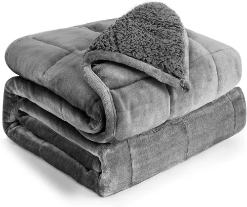 Vista 32 de Cottonblue Manta con peso de jacquard de 15 libras para adultos, tamaño individual, manta de forro polar sherpa ultrasuave para relajarse y dormir