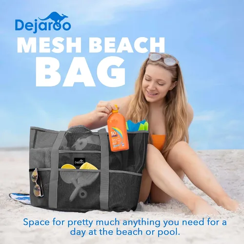 Vista 2 de Dejaroo Bolsa de playa de malla ligera, para juguetes y elementos esenciales de vacaciones