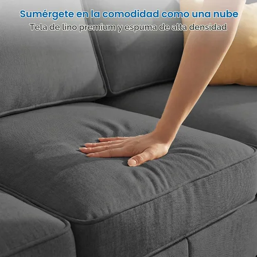 Vista 8 de Mjkone Juego de 2 Piezas para Sala de Estar, Sofá Seccional, Juego de Sofá y Silla, Sofá Moderno de Lino con Marco de Madera y Patas