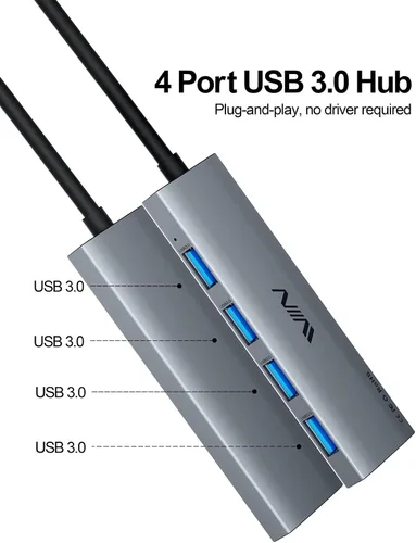 Vista 2 de Concentrador USB 3.0, extensor divisor USB de 4 puertos, adaptador portátil multipuerto para laptop, Xbox, unidad flash, disco duro, consola