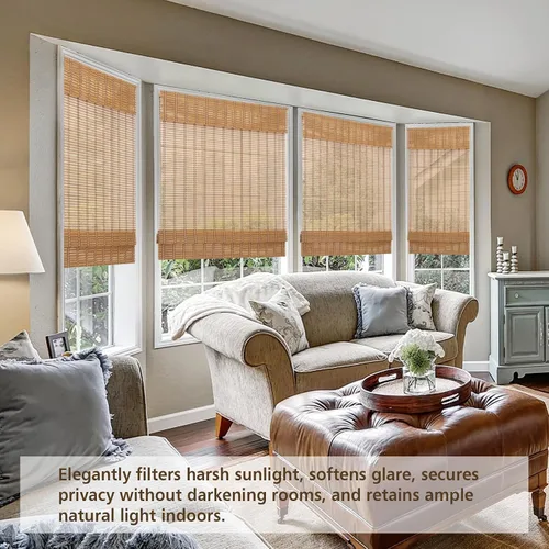 Vista 7 de Sunbox Persiana Romana de Bambú Inalámbrica, Persianas Romanas de Madera Tejida, Persianas de Bambú Natural con Filtrado de Luz para Ventanas
