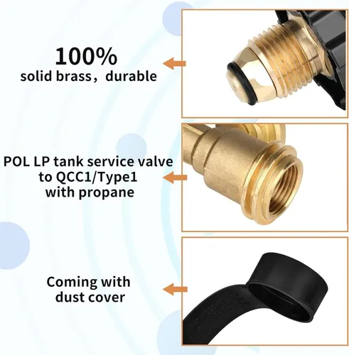 Vista 4 de Adaptador de tanque de propano Aekops con medidor que convierte la válvula de servicio del tanque POL LP a QCC1 / Tipo 1, conexión tipo antiguo a
